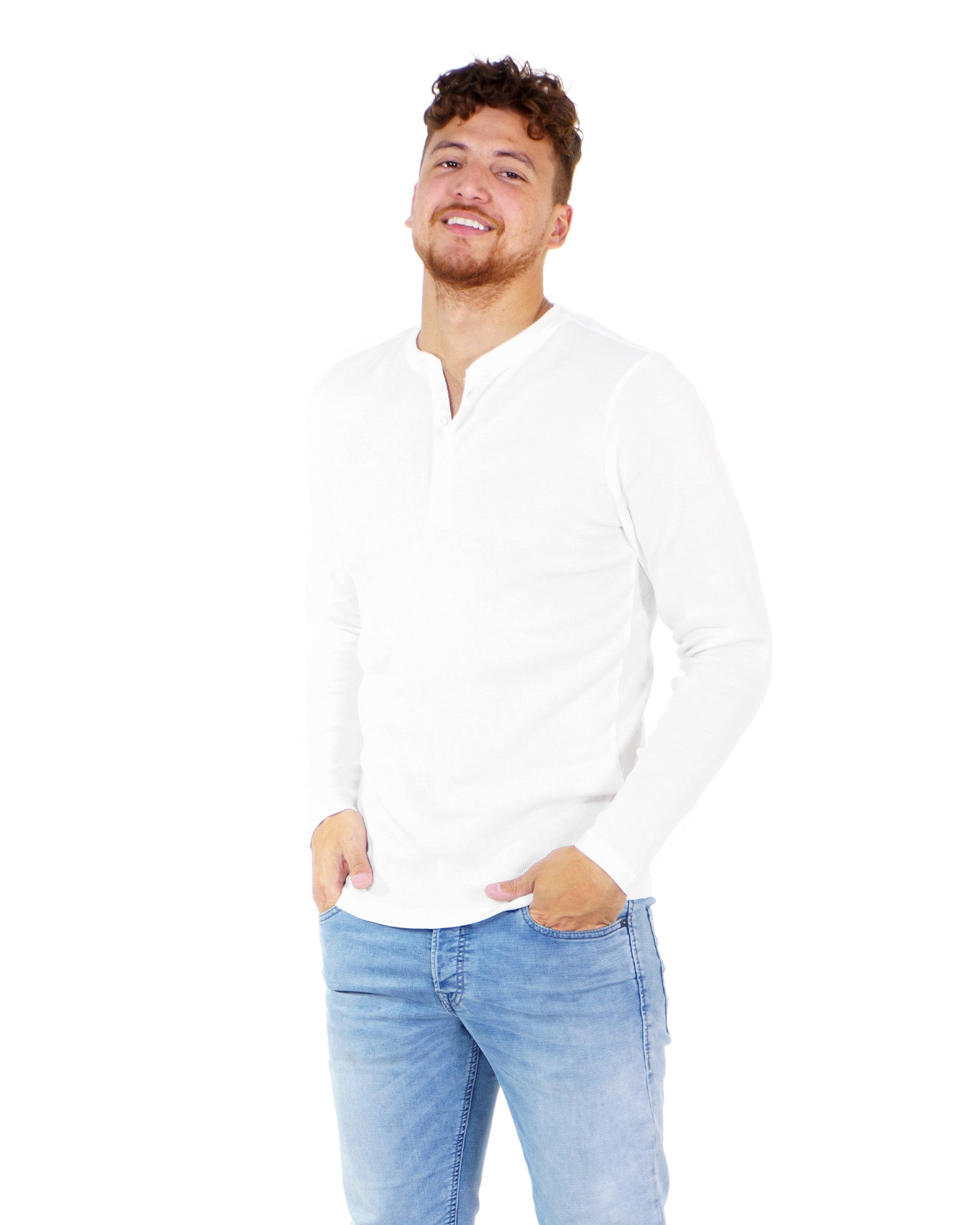 Chandail à manches longues Jack & Jones Henley Rib blanc