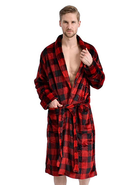 Wanted red check robe without hood