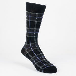 Nu Bamboo Crew Sock - Check Black Indigo