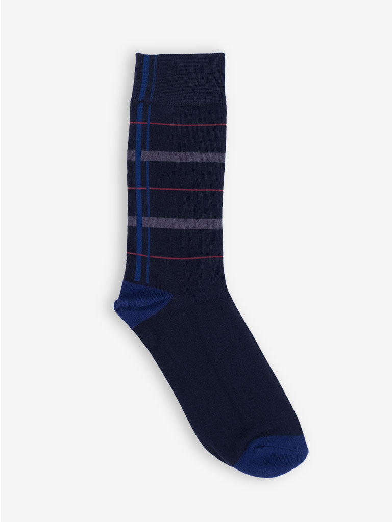 Nu - Bamboo Crew Sock : Navy Blue Lines