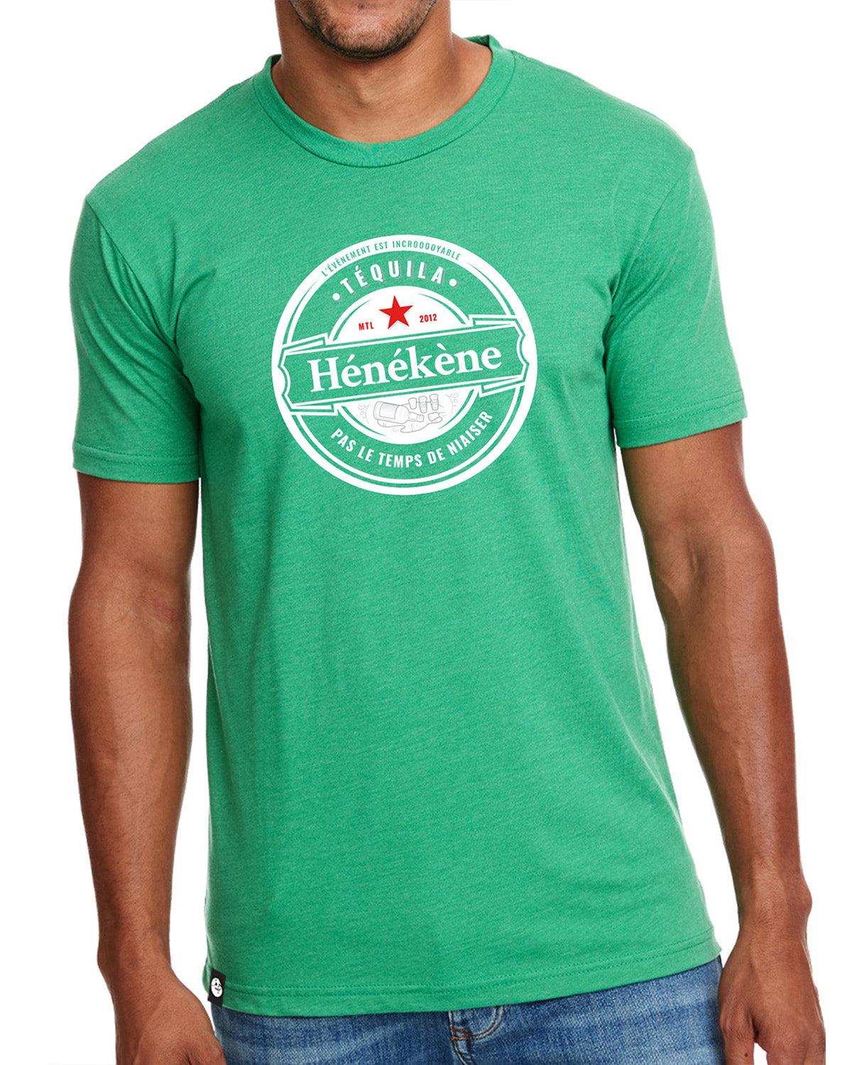 T-shirt Phoque Apparel vert «Téquila Hénékène pas le temps de niaiser»