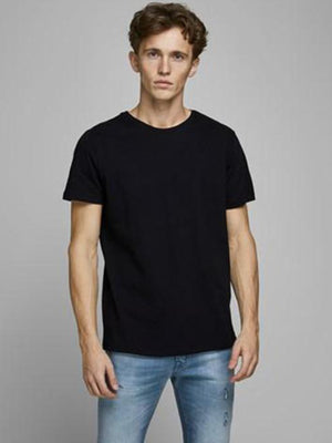 T-shirt Linen basic crew neck black reg