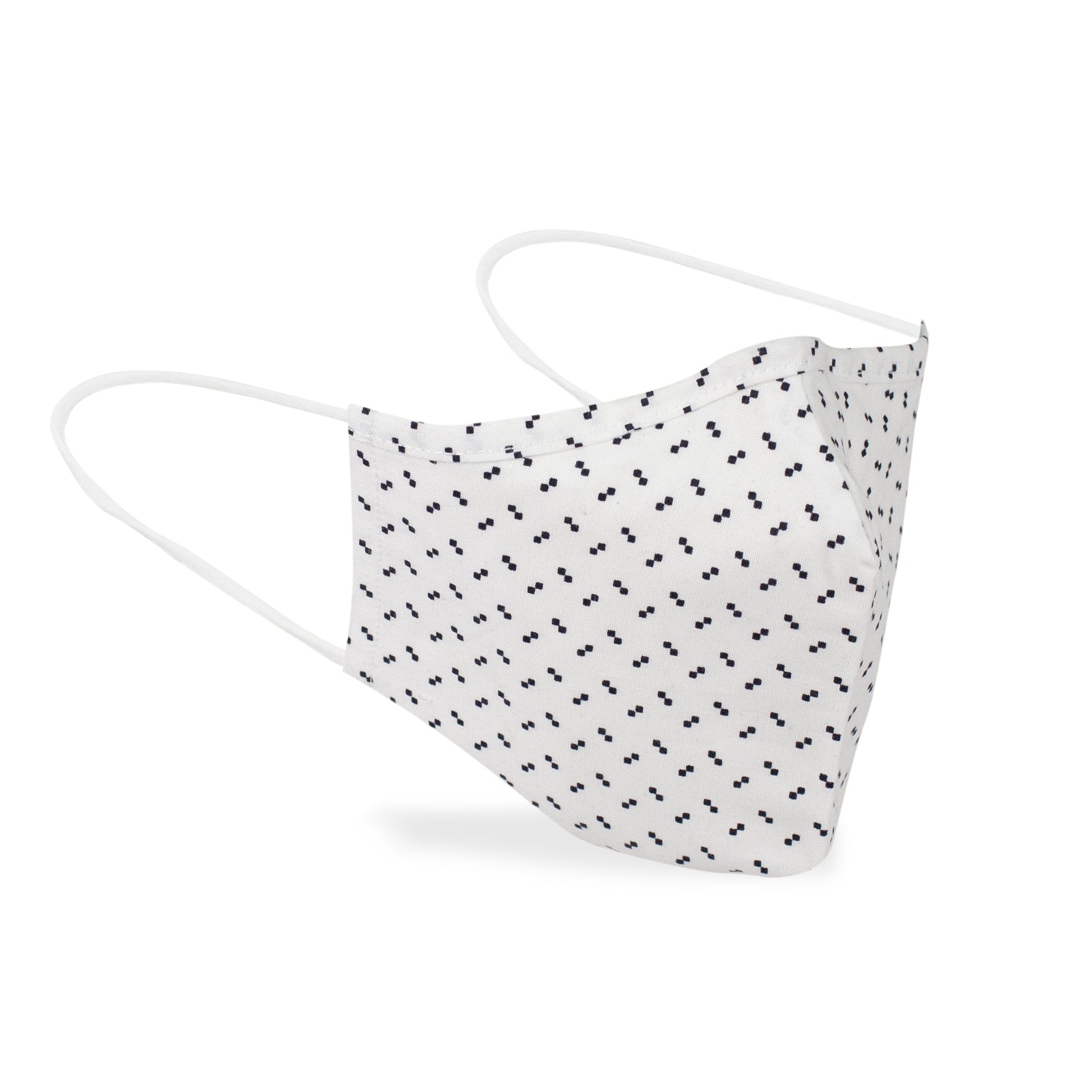 Masque en tissus lavable blanc avec motifs de losanges noirs
