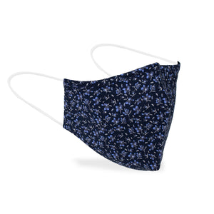 Masque en tissus lavable bleu marin avec motifs de fleurs bleu pâle