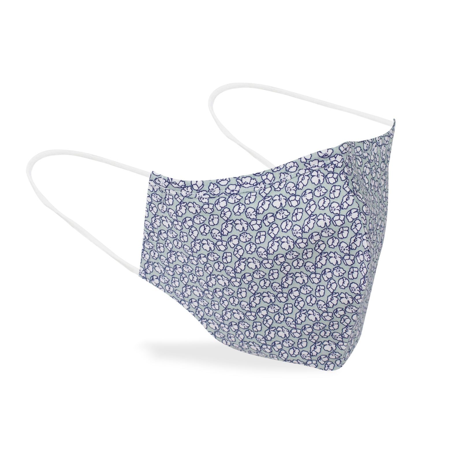 Masque en tissus lavable vert pastel avec motifs fleuris