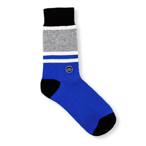 Hook - Crew Sock : Blue and black striped White and Pale grey