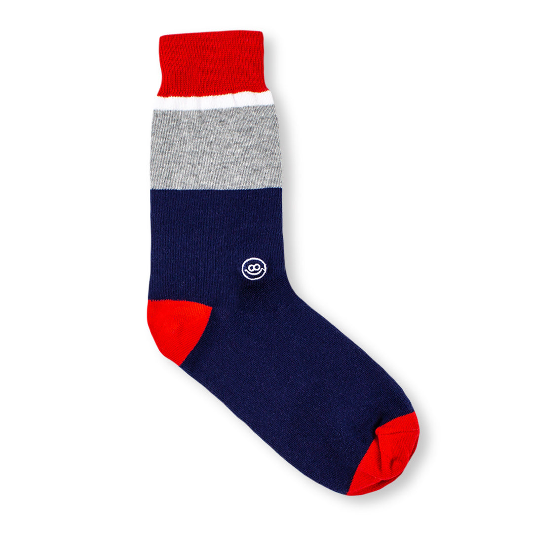 Hook - Crew Sock : Navy striped grey, White and Red