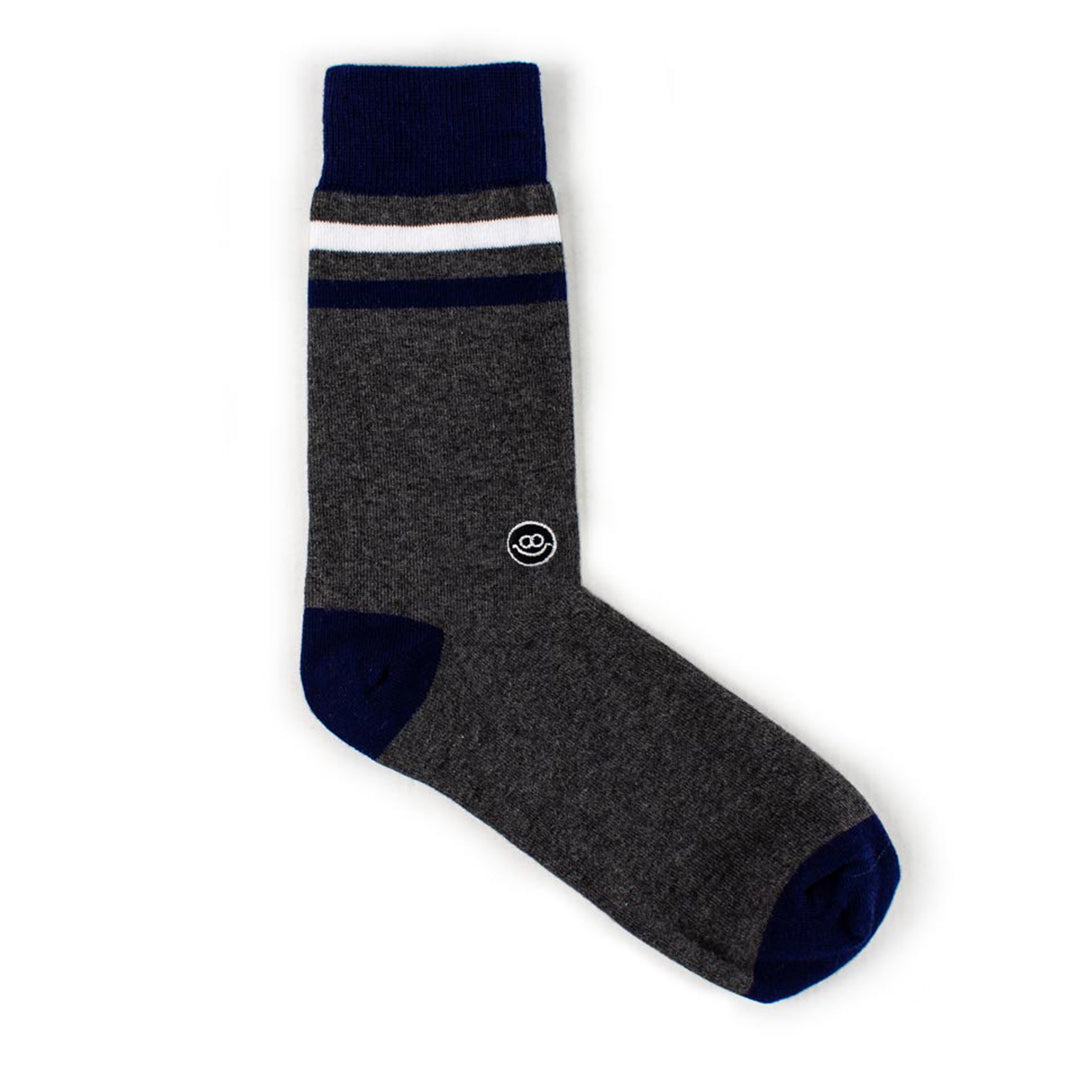 Hook - Crew Sock : Dark grey, Navy blue & White lines