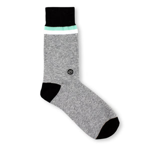 Hook - Crew Sock : Pale Grey and Black striped White