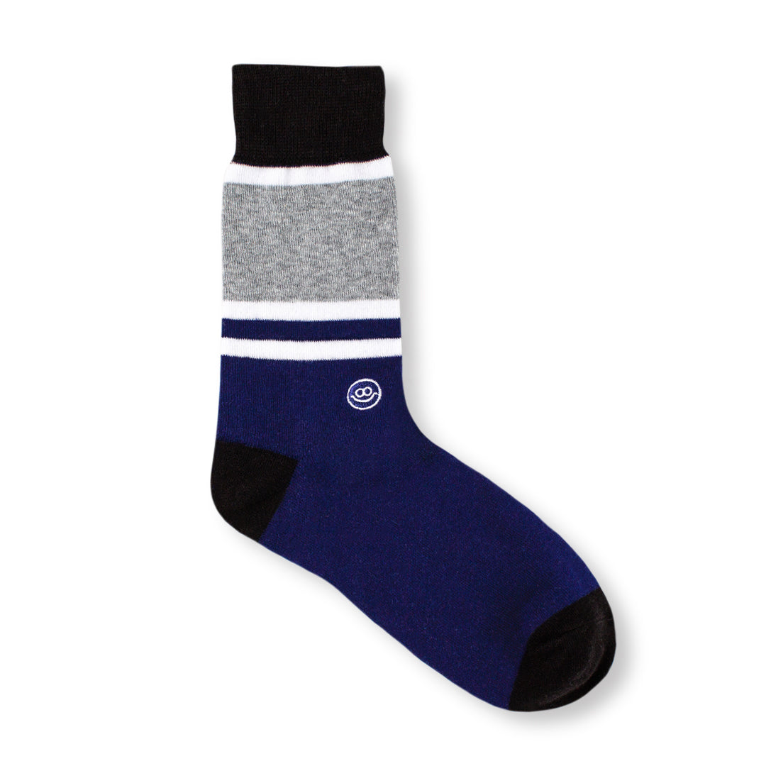 Hook - Crew Sock : Navy and Black, White and Grey lines
