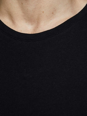 T-shirt Linen basic crew neck black reg