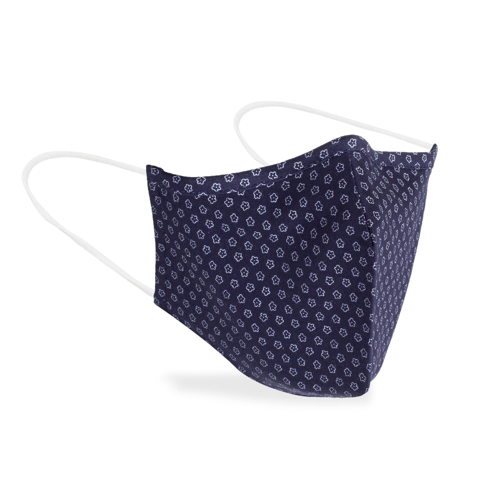 Masque en tissus lavable bleu avec fleurs blanches